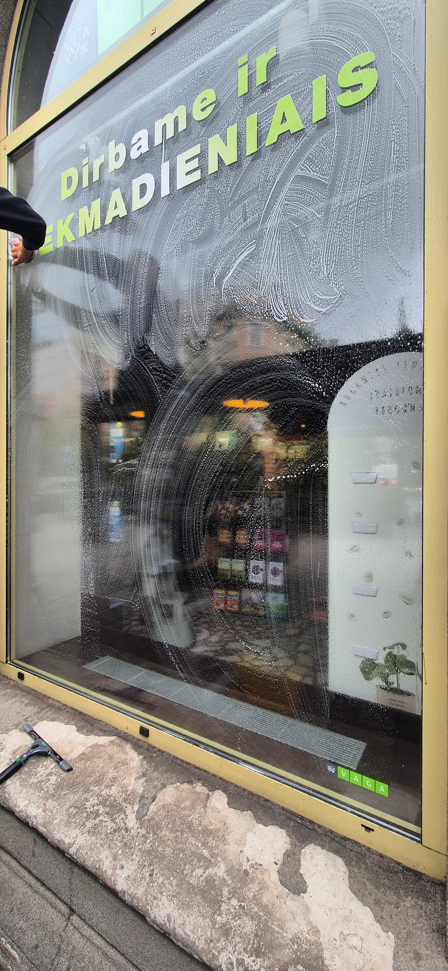 Bookstore window cleaning